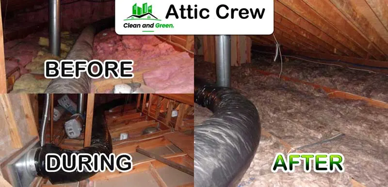 Insulation replacement: before and after photos from an Attic Crew job