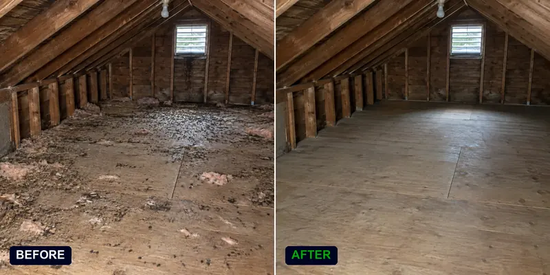 Attic cleanup in Tacoma two-story attic: before and after