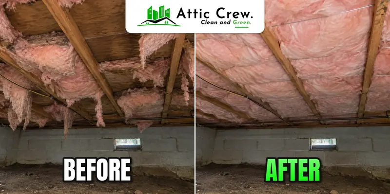Crawl space floor insulation upgraded to R-30: before and after