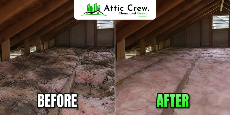 Rodent-contaminated insulation replaced with EcoBatt: before and after