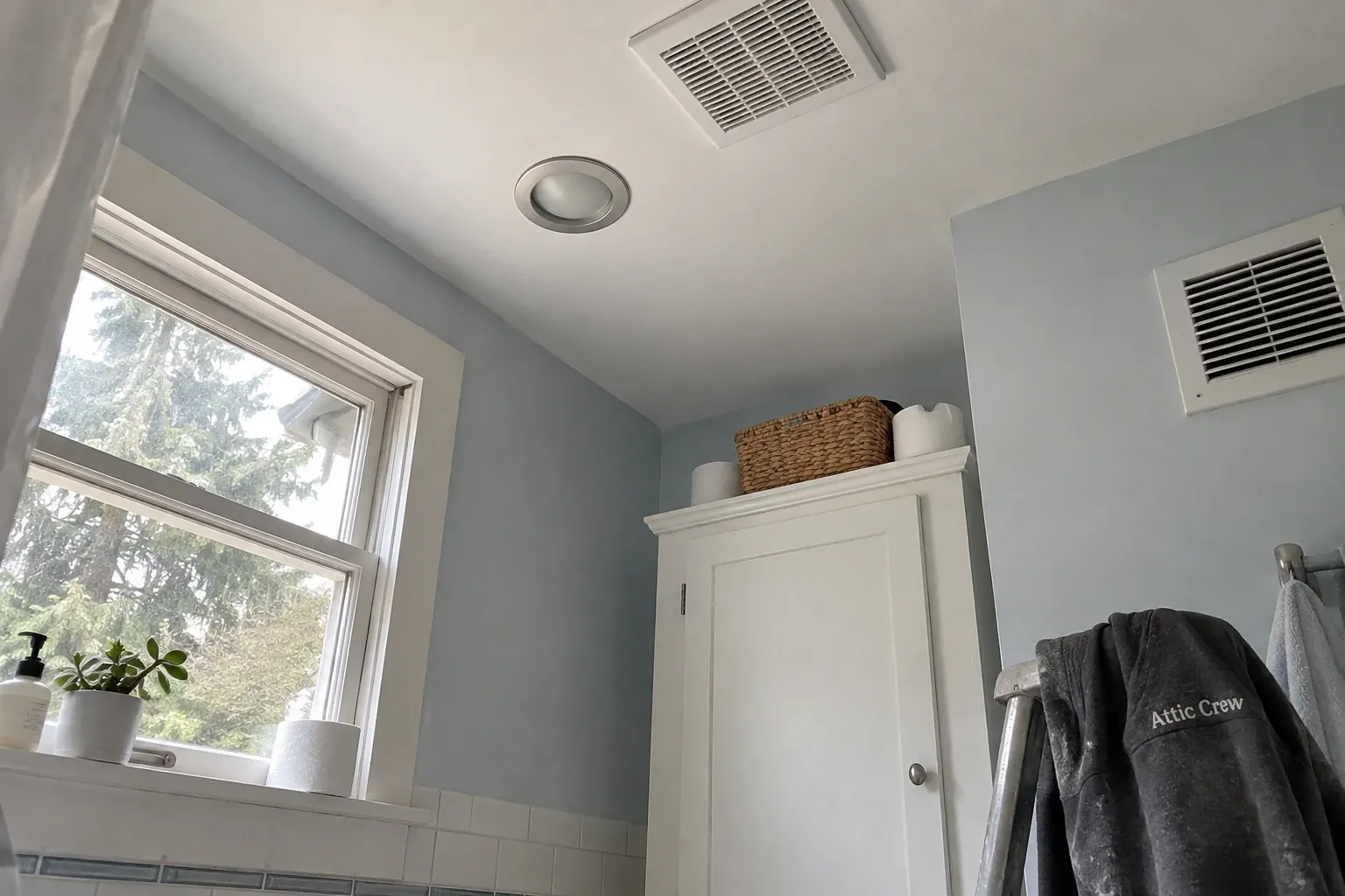 After: Finished remediation: ceiling corner mold removed, repaired, and repainted to match original condition.