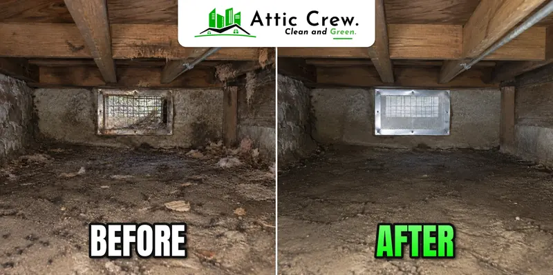 Crawl space rodent proofing in a Seattle Craftsman bungalow: before and after