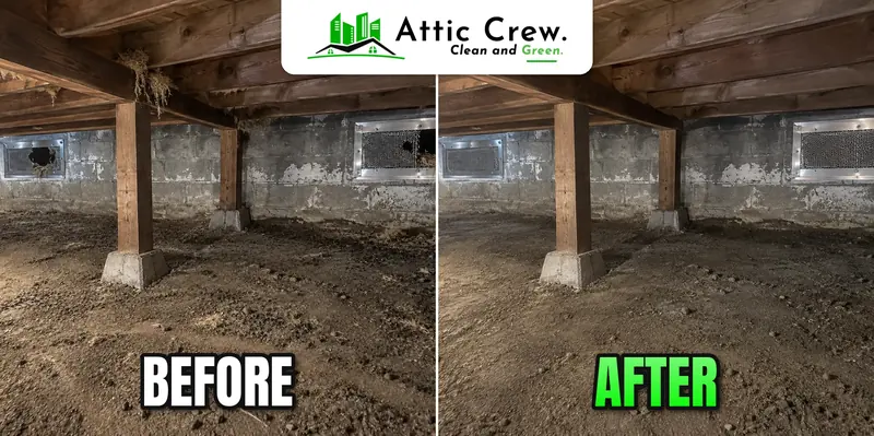 Crawl space rodent proofing in an Everett split-level: before and after